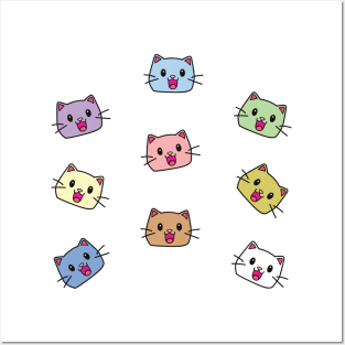 Cute Cat Face Sticker Pack 4 Posters and Art